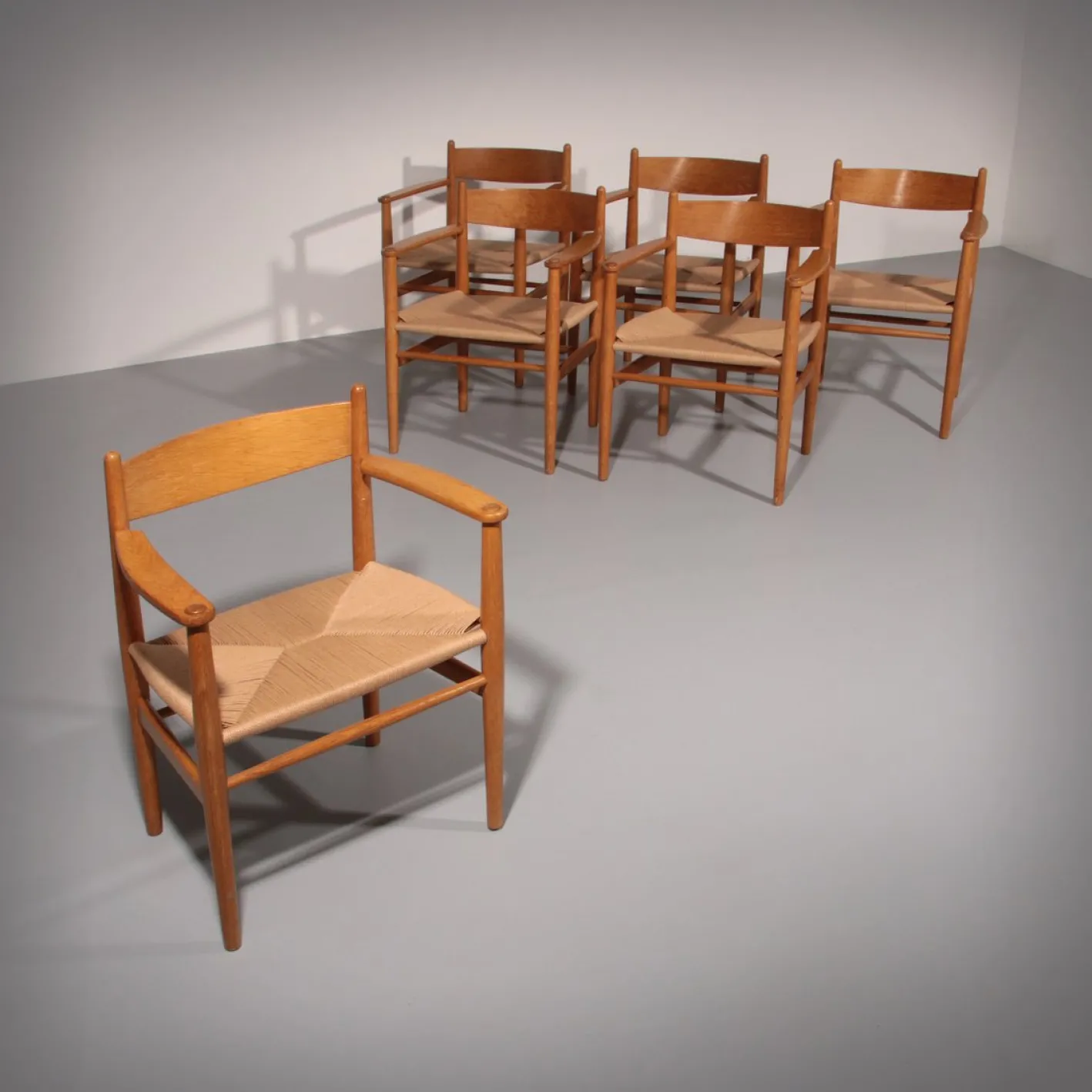 Esszimmerstühle aus Eiche mit Neuem Papierkordel von Hans J. Wegner für Carl Hansen, 1960, 6er Set