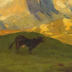 Eugenio Spreafico, Alpenblick mit Kühen, Ölgemälde auf Leinwand