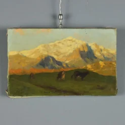 Eugenio Spreafico, Alpenblick mit Kühen, Ölgemälde auf Leinwand