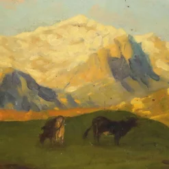 Eugenio Spreafico, Alpenblick mit Kühen, Ölgemälde auf Leinwand