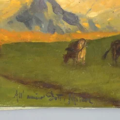 Eugenio Spreafico, Alpenblick mit Kühen, Ölgemälde auf Leinwand
