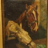 Europäischer Künstler, Zwei Pferde in einem Stall, 1880-1900, Öl auf Leinwand