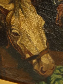 Europäischer Künstler, Zwei Pferde in einem Stall, 1880-1900, Öl auf Leinwand
