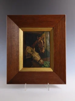 Europäischer Künstler, Zwei Pferde in einem Stall, 1880-1900, Öl auf Leinwand