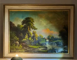 Europäischer Schul-Künstler, Flusslandschaft, 19. Jh., Ölgemälde auf Leinwand, gerahmt