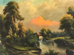 Europäischer Schul-Künstler, Flusslandschaft, 19. Jh., Ölgemälde auf Leinwand, gerahmt