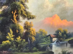 Europäischer Schul-Künstler, Flusslandschaft, 19. Jh., Ölgemälde auf Leinwand, gerahmt