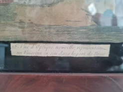 18e. Vue dOptique Nouvelle, Représentant un Vaisseau en feu dans le Port de Brest, 1793, Radierung, Eingerahmt