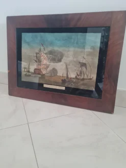 18e. Vue dOptique Nouvelle, Représentant un Vaisseau en feu dans le Port de Brest, 1793, Radierung, Eingerahmt