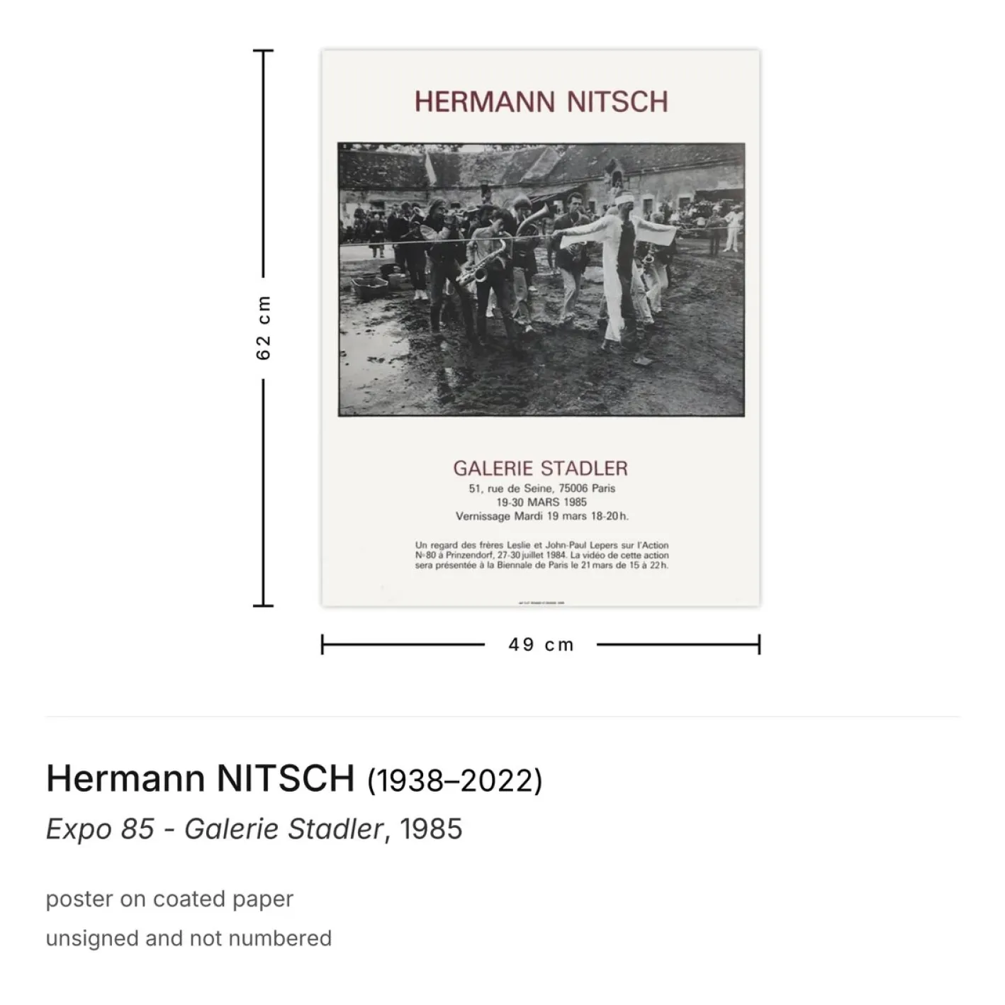 Expo 85 - Galerie Stadler Poster von Hermann Nitsch, 1985