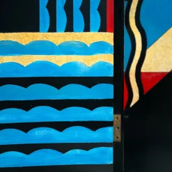 6-facher Art Deco Raumteiler mit handbemalten Vögeln, 1970er