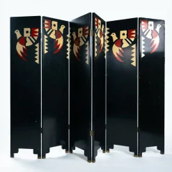 6-facher Art Deco Raumteiler mit handbemalten Vögeln, 1970er