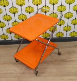 Faltbarer Barwagen aus Orangefarbenem Kunststoff, 1970er