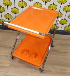 Faltbarer Barwagen aus Orangefarbenem Kunststoff, 1970er