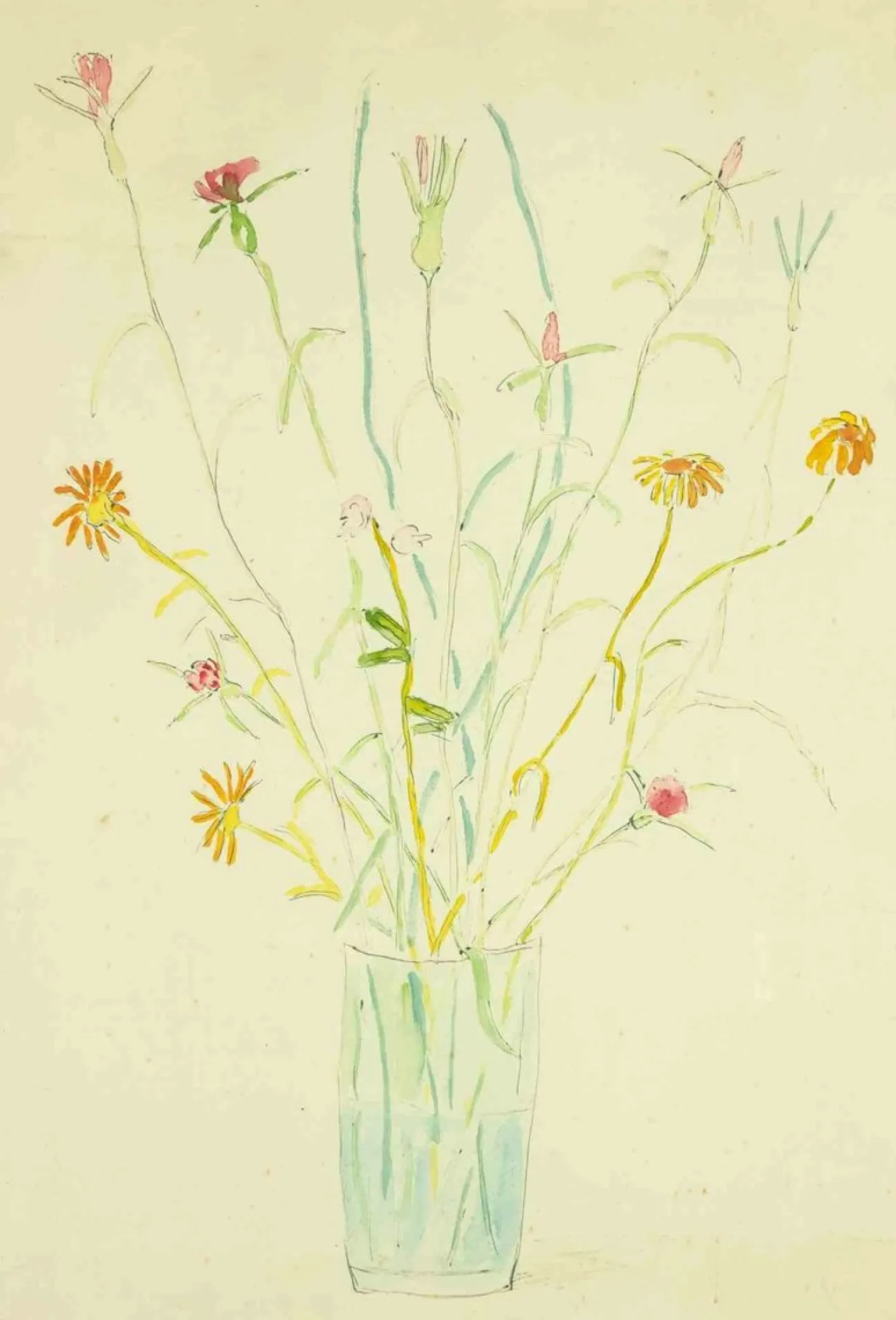Fiorenzo Tomea, Blumentopf, Original Aquarell, 1950er