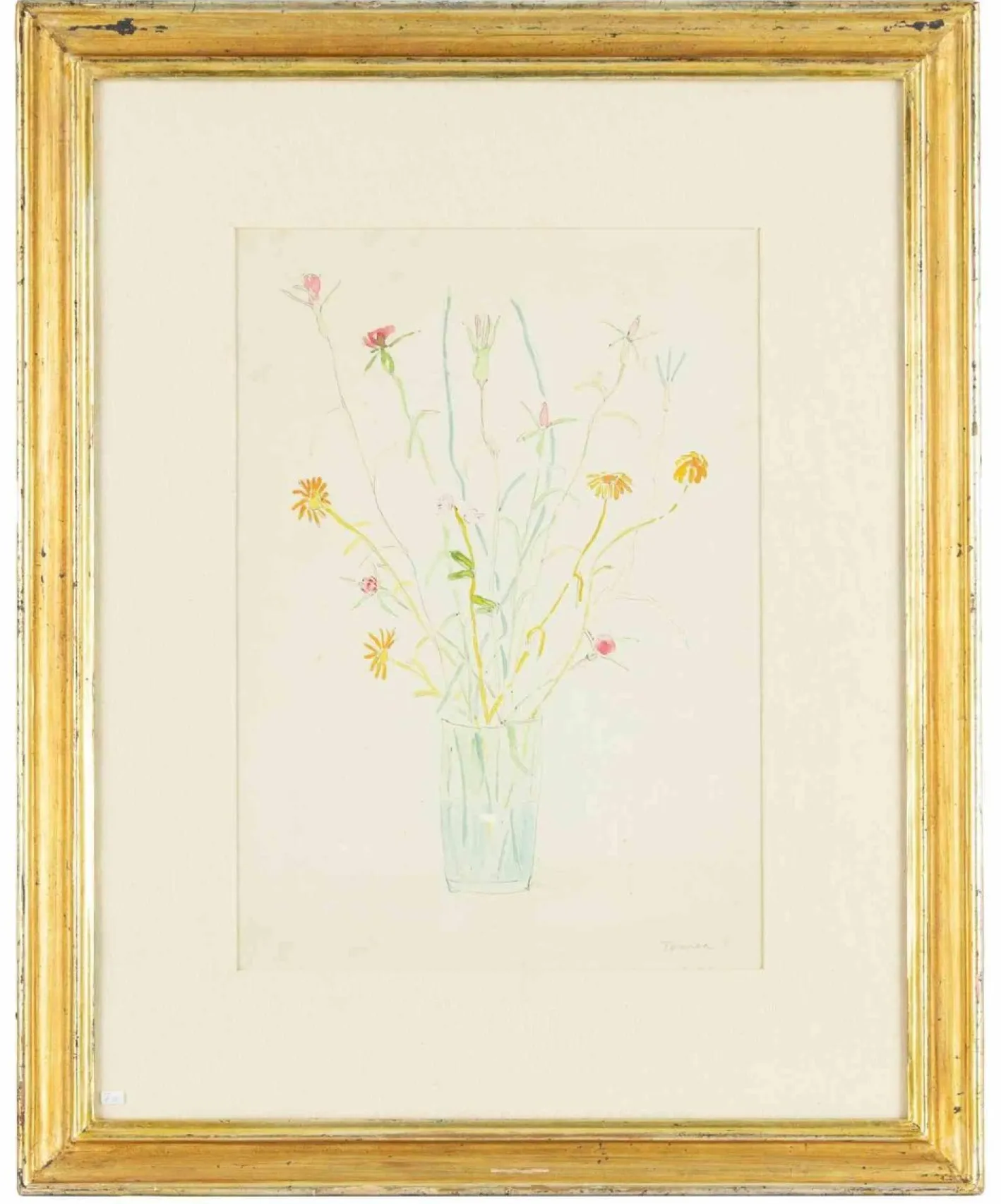 Fiorenzo Tomea, Blumentopf, Original Aquarell, 1950er