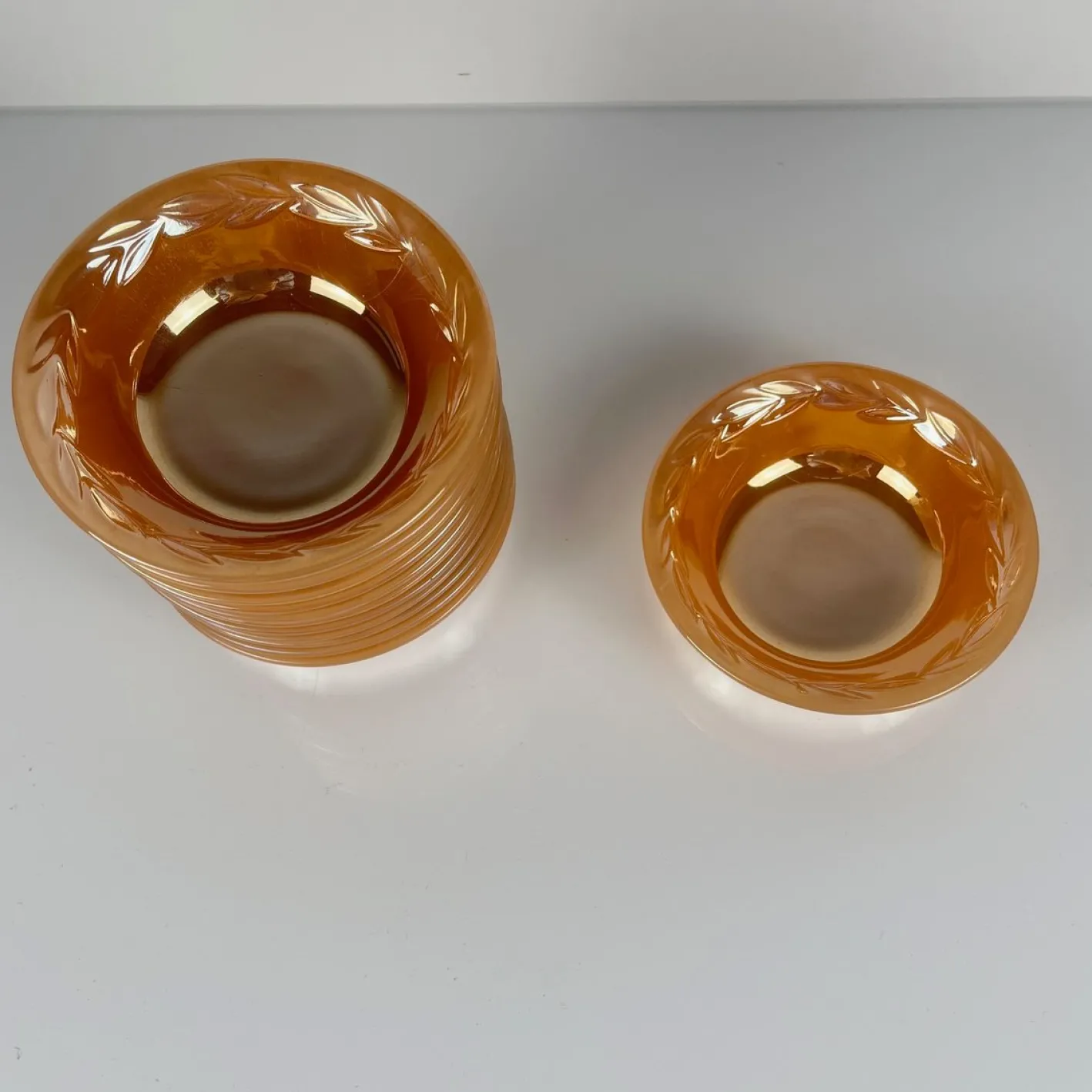 Fire-King Peach Lorbeerblatt Service für 12 Personen von Anchor Hocking, USA, 1950er, 67er Set