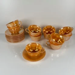 Fire-King Peach Lorbeerblatt Service für 12 Personen von Anchor Hocking, USA, 1950er, 67er Set