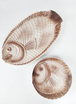 Fisch Servierset mit Platte & Teller von Sarreguemines, 1960er, 6er Set