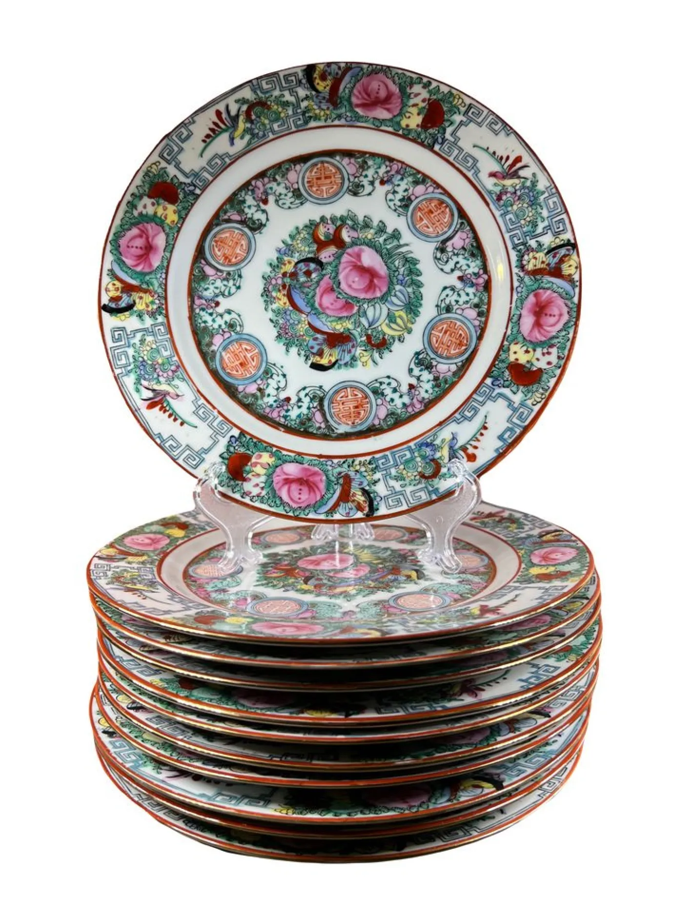 10 flache chinesische Porzellanteller, 1960er, 10 . Set