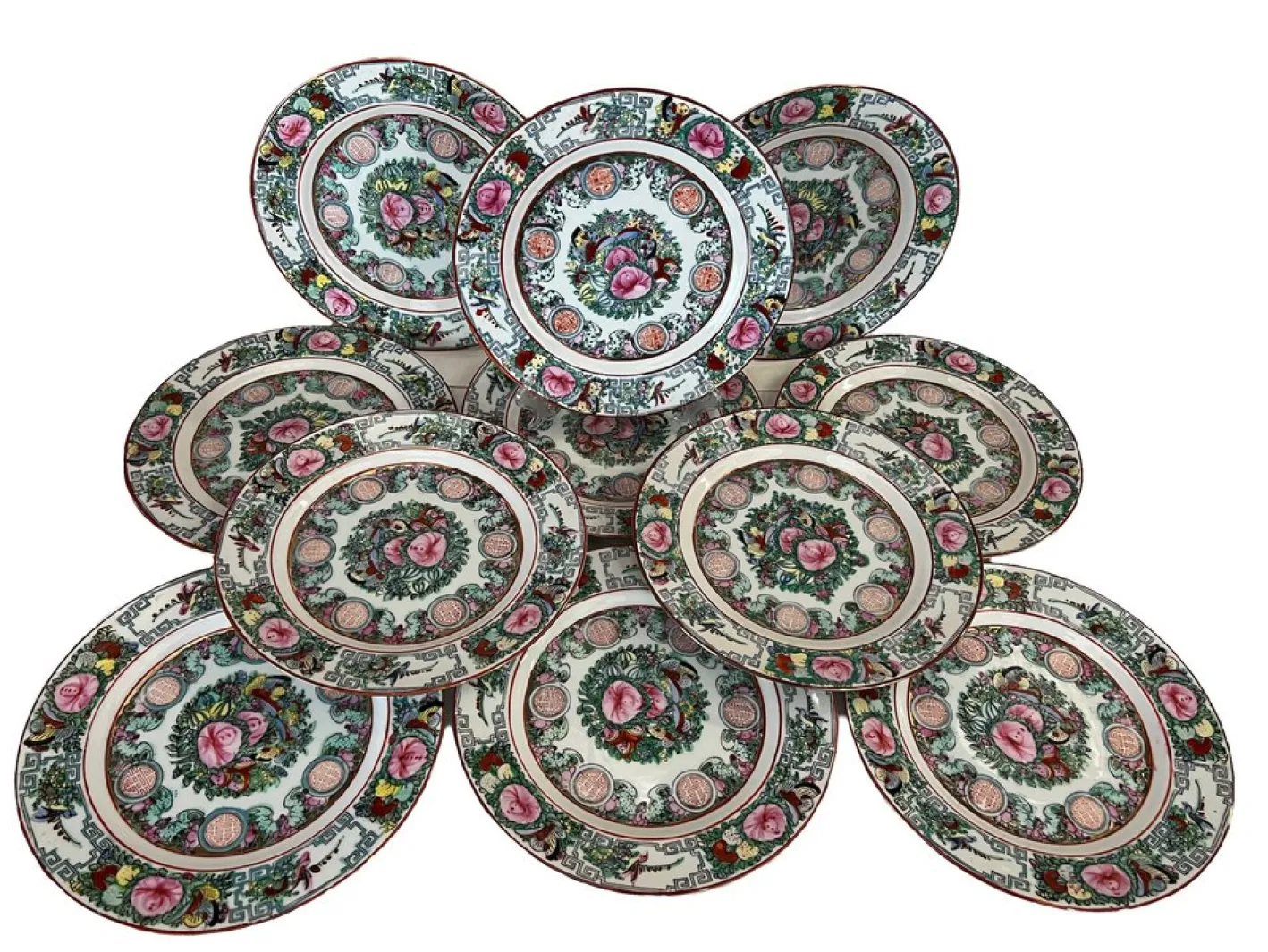 10 flache chinesische Porzellanteller, 1960er, 10 . Set