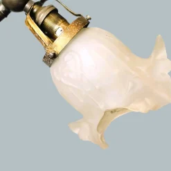 Flexible Jugendstil Tischlampe aus Messing mit Schwanenhals & Glas, 1950er