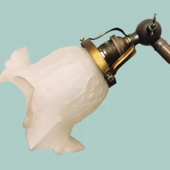 Flexible Jugendstil Tischlampe aus Messing mit Schwanenhals & Glas, 1950er