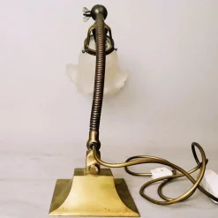 Flexible Jugendstil Tischlampe aus Messing mit Schwanenhals & Glas, 1950er