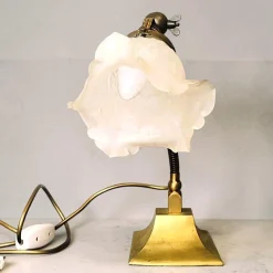 Flexible Jugendstil Tischlampe aus Messing mit Schwanenhals & Glas, 1950er
