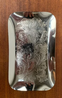 Floraler deutscher Vintage Metall Teller von WMF
