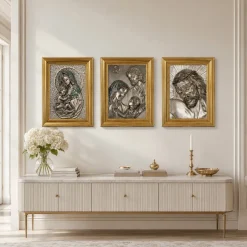 Florentiner Vintage Basrelief-Wandkunst aus Silber, 1970er, 3er Set