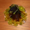 Flower Murano Glas Schale in Grün Gelb Braun, 1960er
