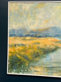 Flusslandschaft mit Bergen, 1960er, Öl auf Leinwand, gerahmt