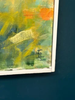 Flusslandschaft mit Bergen, 1960er, Öl auf Leinwand, gerahmt