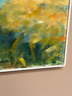 Flusslandschaft mit Bergen, 1960er, Öl auf Leinwand, gerahmt