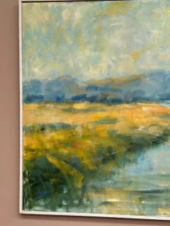 Flusslandschaft mit Bergen, 1960er, Öl auf Leinwand, gerahmt