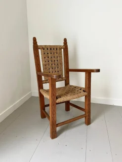 Folk Art Kinderstuhl aus Holz & Seil, 1900er