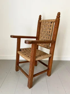 Folk Art Kinderstuhl aus Holz & Seil, 1900er