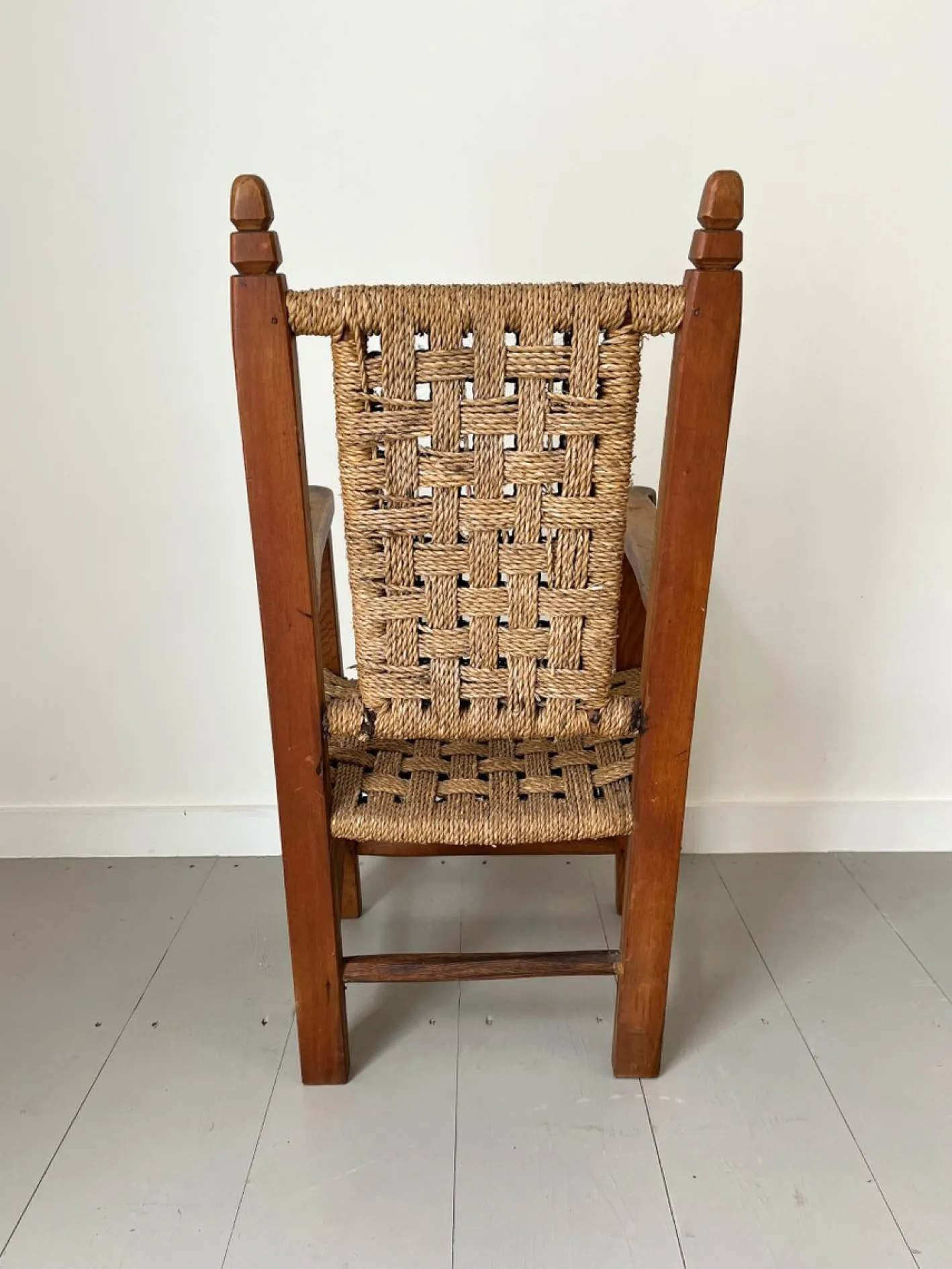 Folk Art Kinderstuhl aus Holz & Seil, 1900er