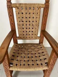 Folk Art Kinderstuhl aus Holz & Seil, 1900er