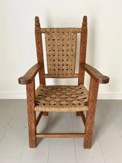 Folk Art Kinderstuhl aus Holz & Seil, 1900er