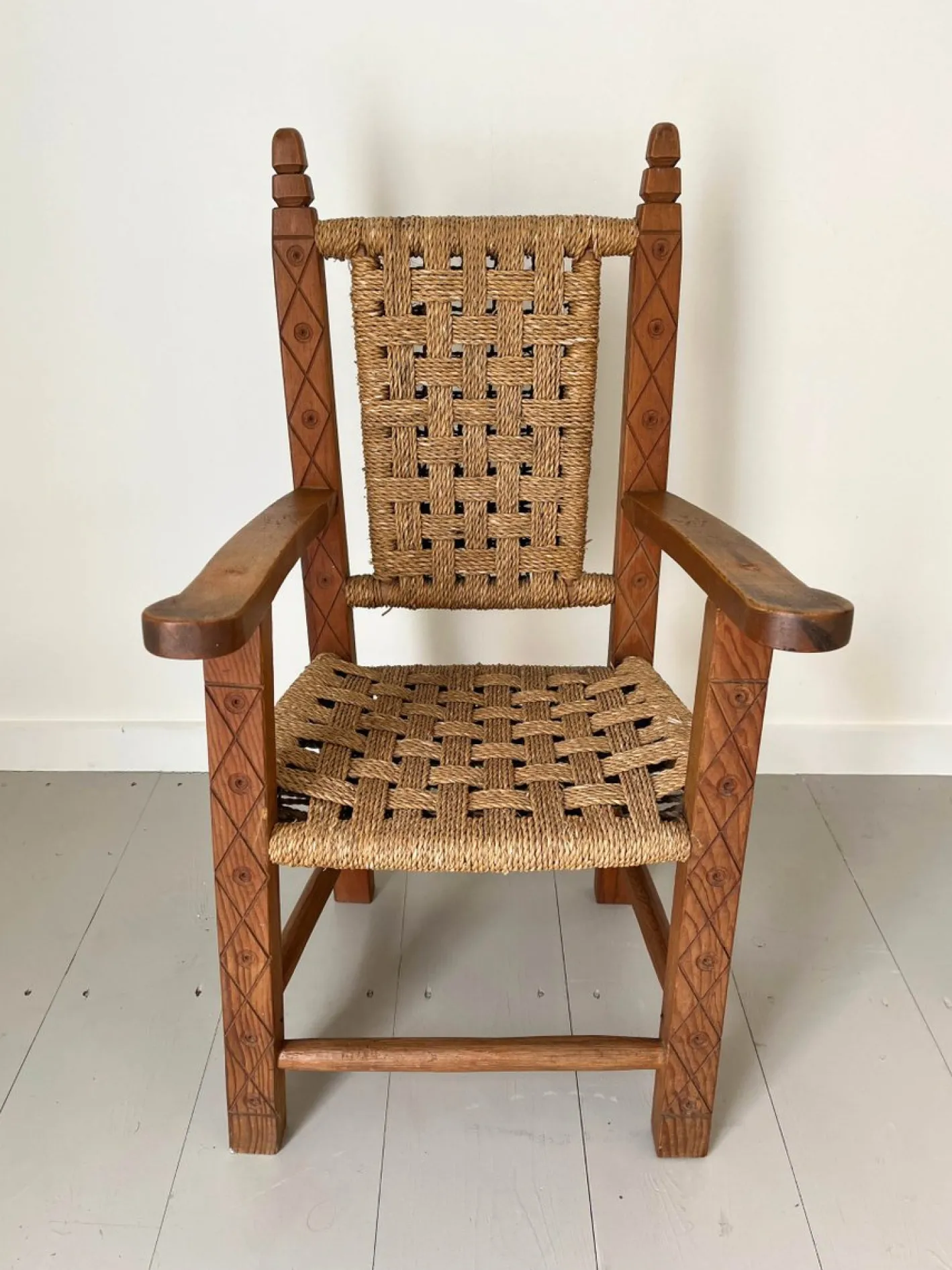 Folk Art Kinderstuhl aus Holz & Seil, 1900er