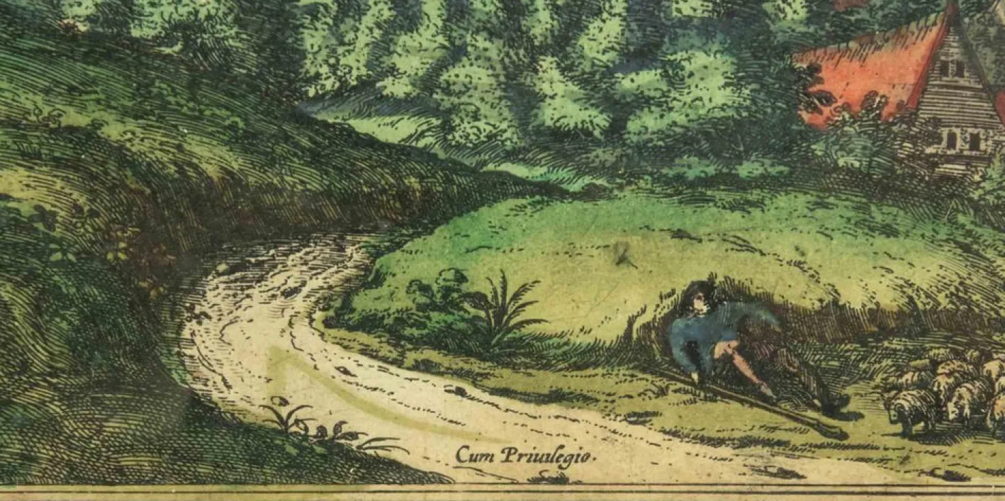 Franz Hogenberg, Antike Ansicht von Windsor, Radierung, 17. Jh., Gerahmt
