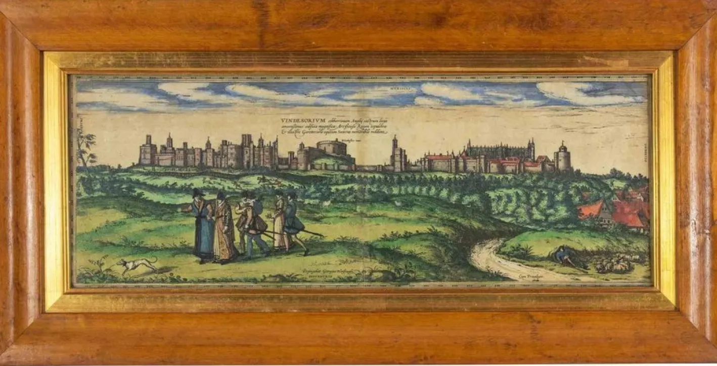 Franz Hogenberg, Antike Ansicht von Windsor, Radierung, 17. Jh., Gerahmt