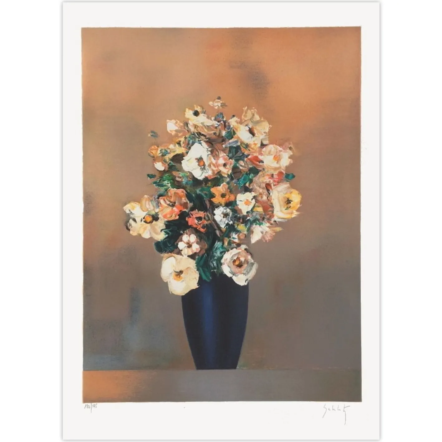 Franz Schlitz, Bouquet in a Black Vase, 1985, Lithographie