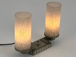 Französische Art Deco Tischlampe aus Messing & Glas, 1920er