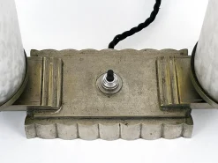 Französische Art Deco Tischlampe aus Messing & Glas, 1920er