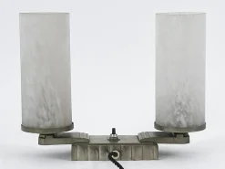 Französische Art Deco Tischlampe aus Messing & Glas, 1920er