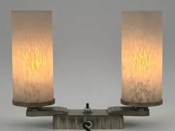 Französische Art Deco Tischlampe aus Messing & Glas, 1920er