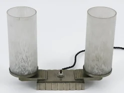 Französische Art Deco Tischlampe aus Messing & Glas, 1920er